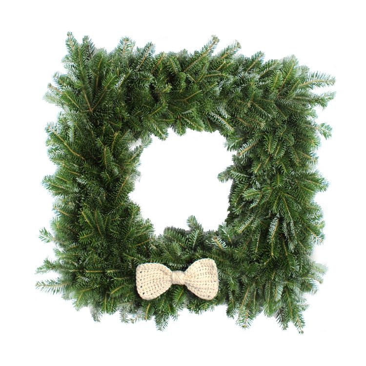 30 Inch Crochet Bow Tie Square Christmas Wreath